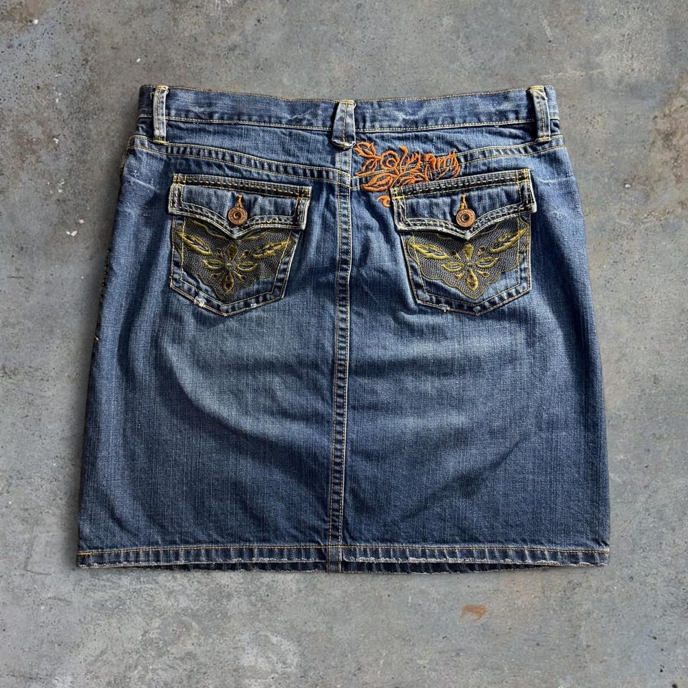 Y2K Old Navy Denim Mini Skirt Size 10 Embroidered Butterfly Low Rise